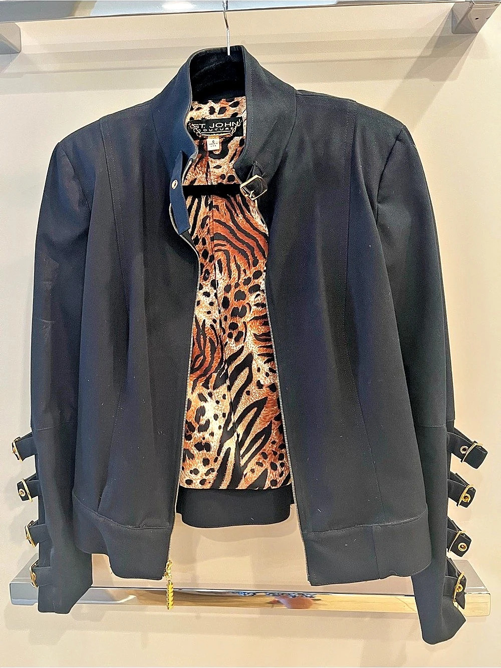 St. John Courure by Marie Gray Black Animal Print Jacket Like New